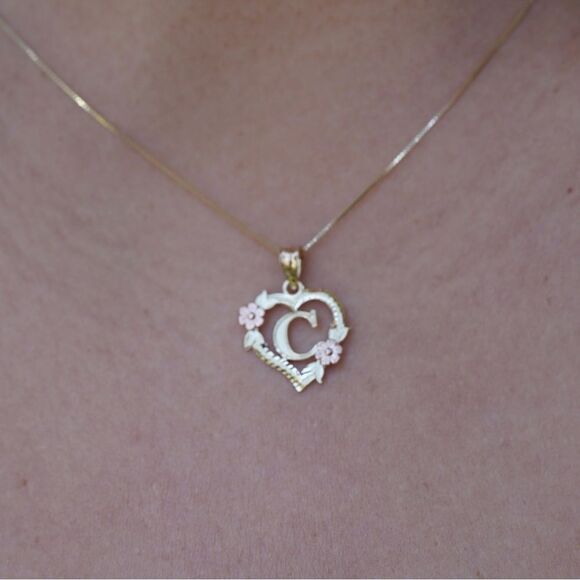 14k solid gold Initial C heart Charm | letter C Charm | Birthday gift | - Picture 5 of 7